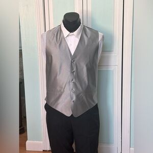 Silver Steel Chrome Herringbone Closed Back Vest Wedding Prom Men’s Medium